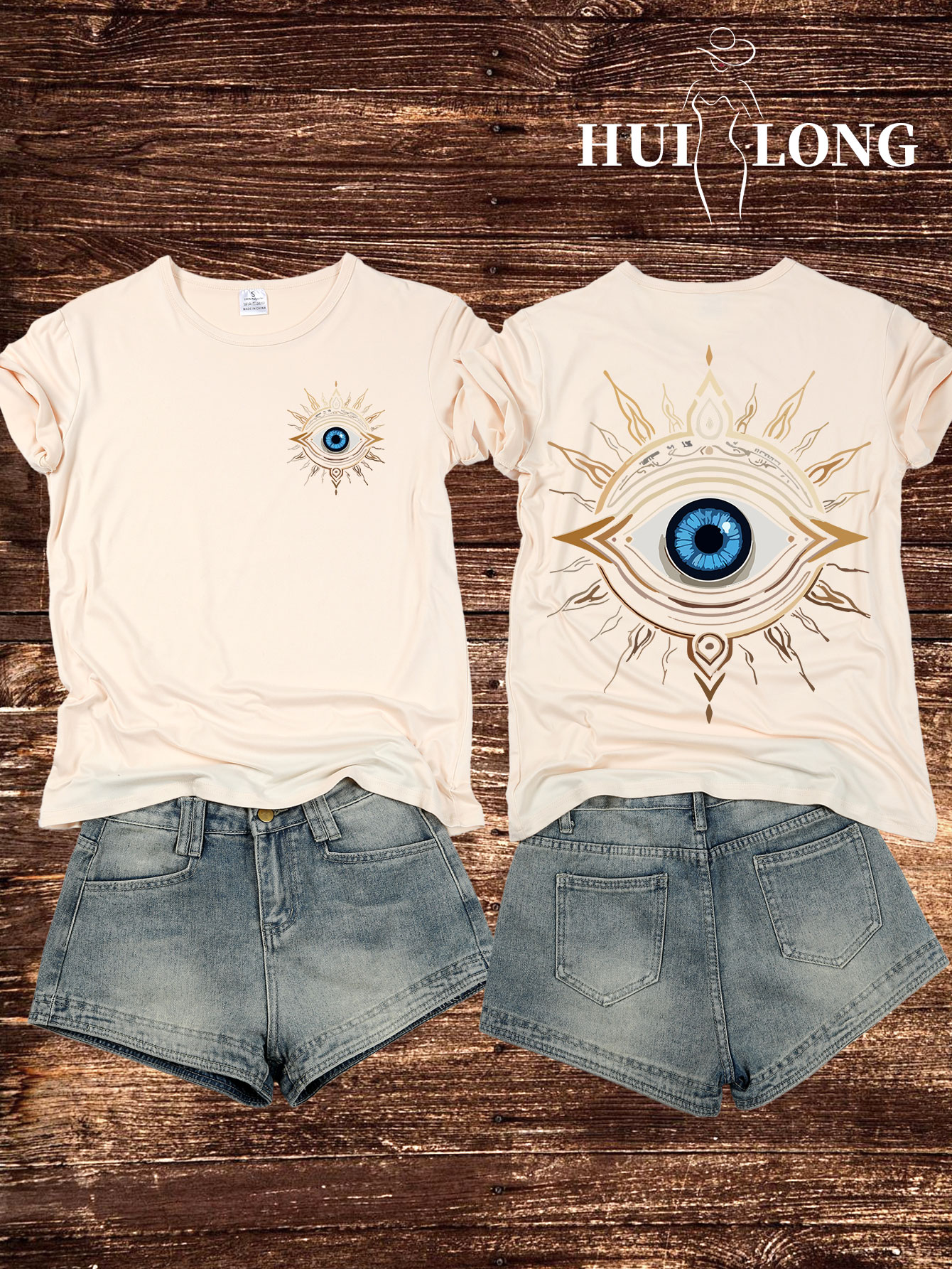 Fashionable niche design sense double-sided big eye print, polyester super breathable T-shirt top, fashion women's top