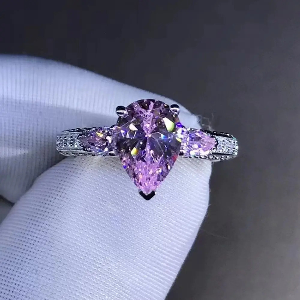 WUIHA Real 925 Sterling Silver 3EX Pear 2CT VVS Yellow Sapphire Synthetic D Ring for Women Gift Drop 250509