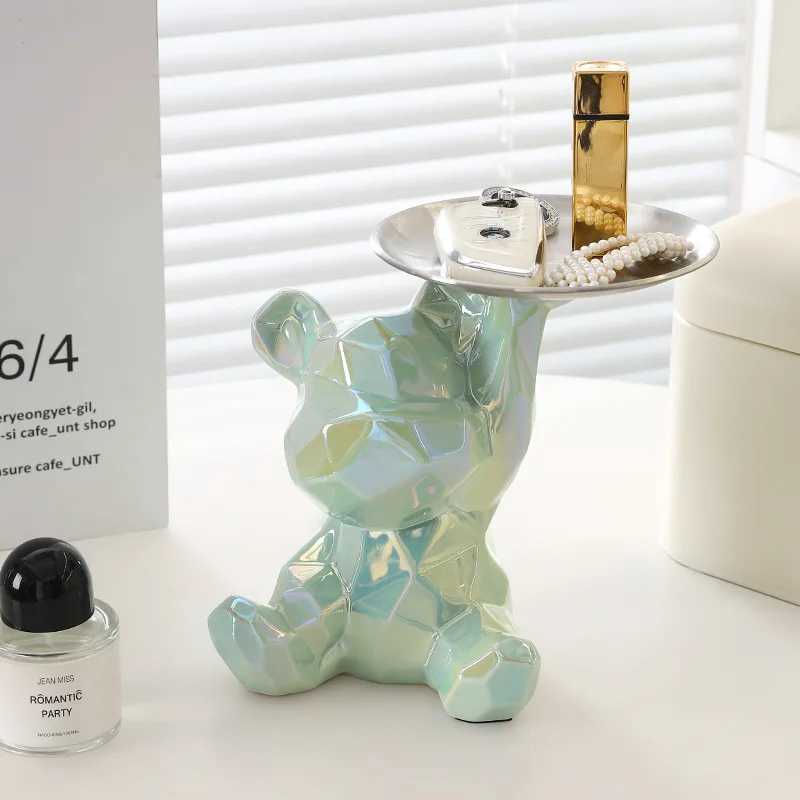 YuryFvna Ceramic Geetric Bear Ornament Coin bank He Living Ro Desktop Remote Control Key Storage Tray Decorative Statue Y250509