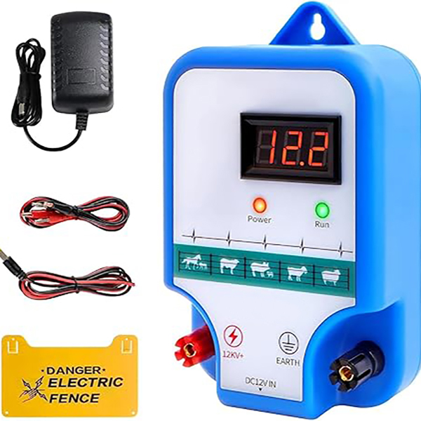 Electronic Fence Charger,Electric Fence Safe High Voltage Pulse Controller with LED Display for Wildlife Livestock,Poultry, Gardens, Or chards Protect
