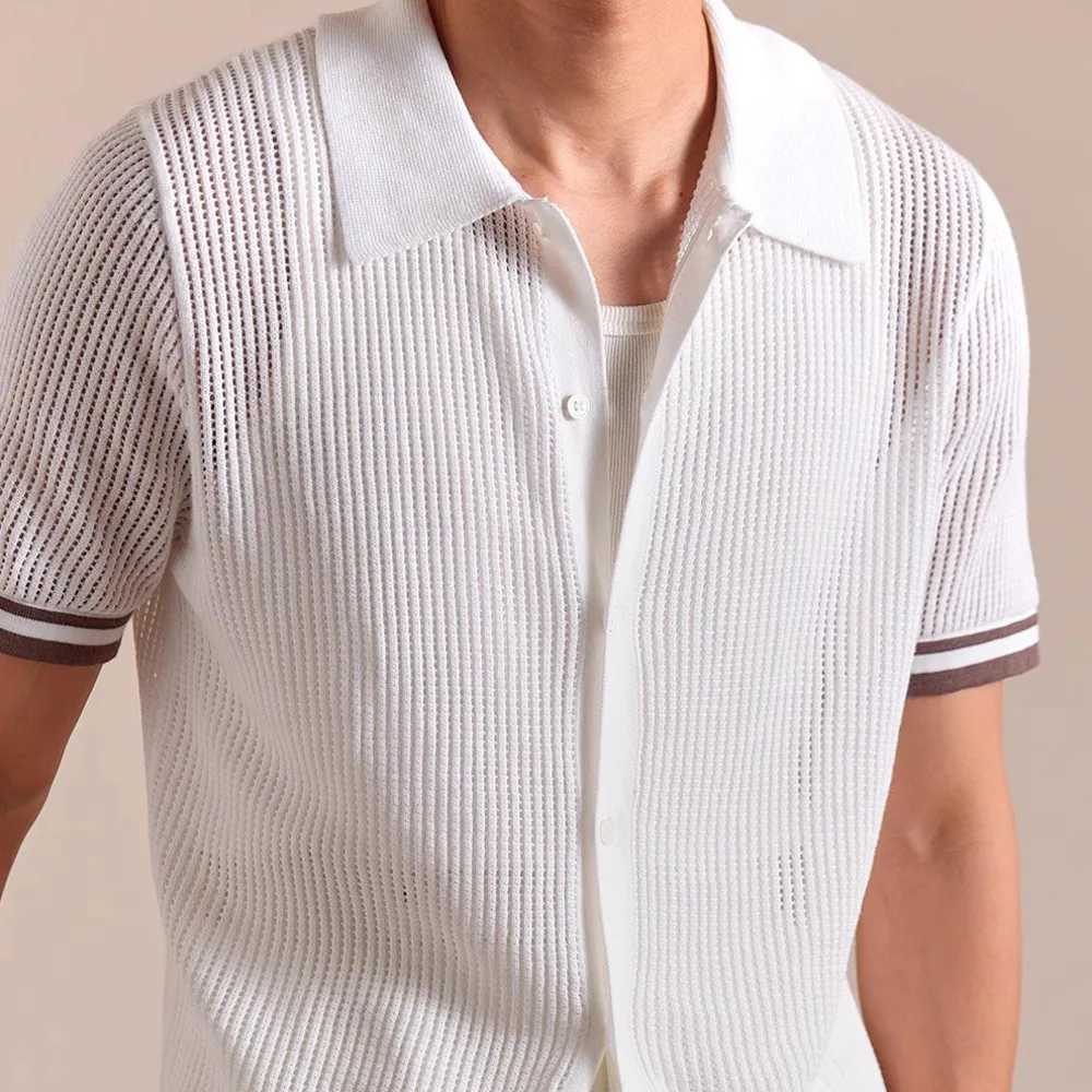 Summer Linen Cotton Blend Luxury Solid Transparent Shirt Short Sleeve See Through Button Up Shirt Mens Shirt Mens White Shirt W250509