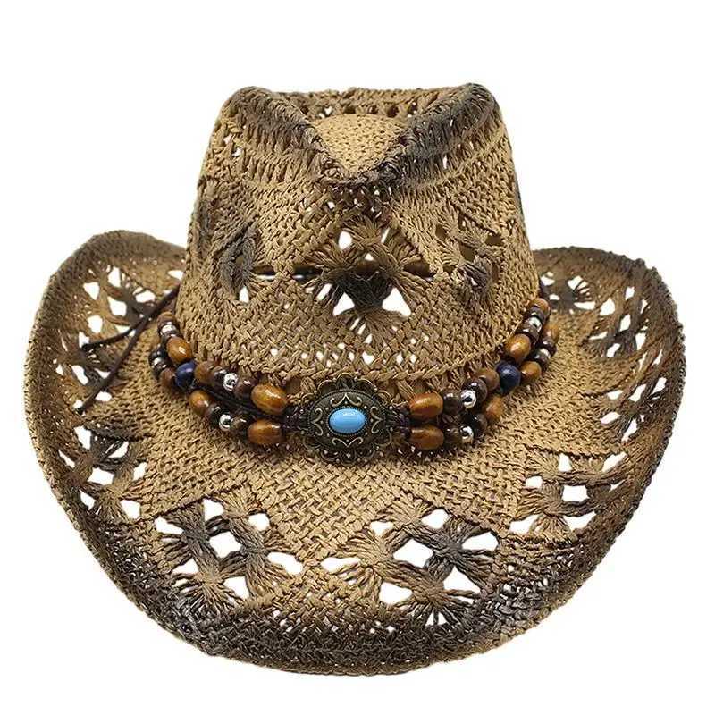 Straw Cowgirl Hat Unisex Beach Hat Cow Boy Hat With Hat Band For Men Women Breathable Lightweight Sun ProtectionXJ250509