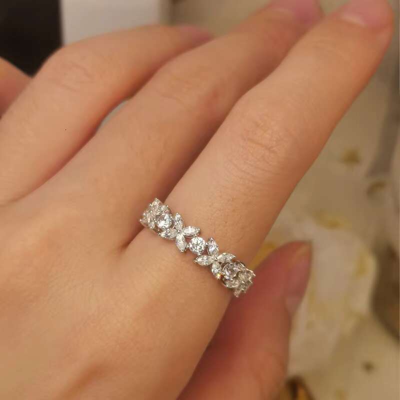Zanlong 14168 Elegance Horse Eye Lucky Four-leaf Clover Moissanite Diamond Ring Silver Plated 18K White Gold Semi-diamond Ring
