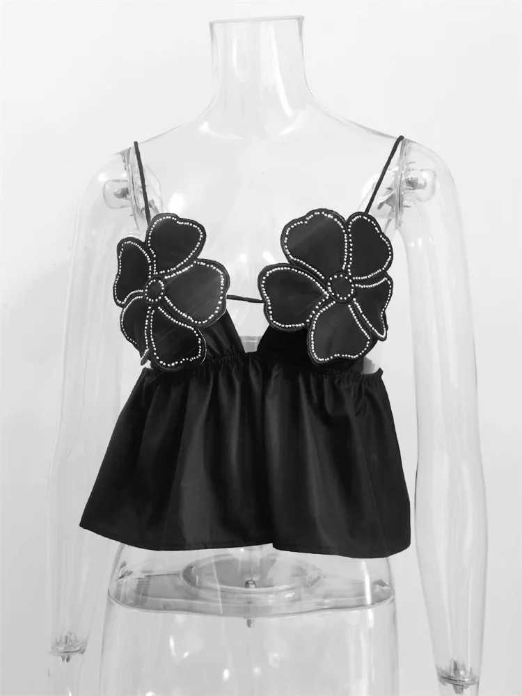 Womens vest floral spaghetti strap sleeveless tie backless vest summer vest Fairycore sexy cut topXJ250508