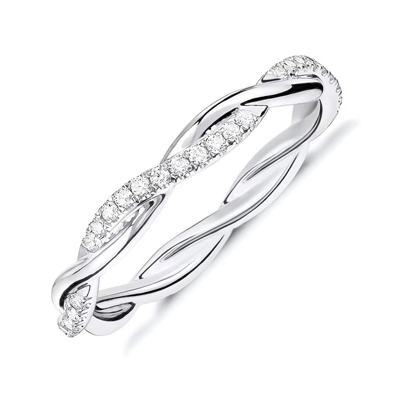 925 Sterling Silver Twisted Rope Ring, Set with Zirconia, Platinum Plating, European and American Style Bestseller Jewelry, Wholesale