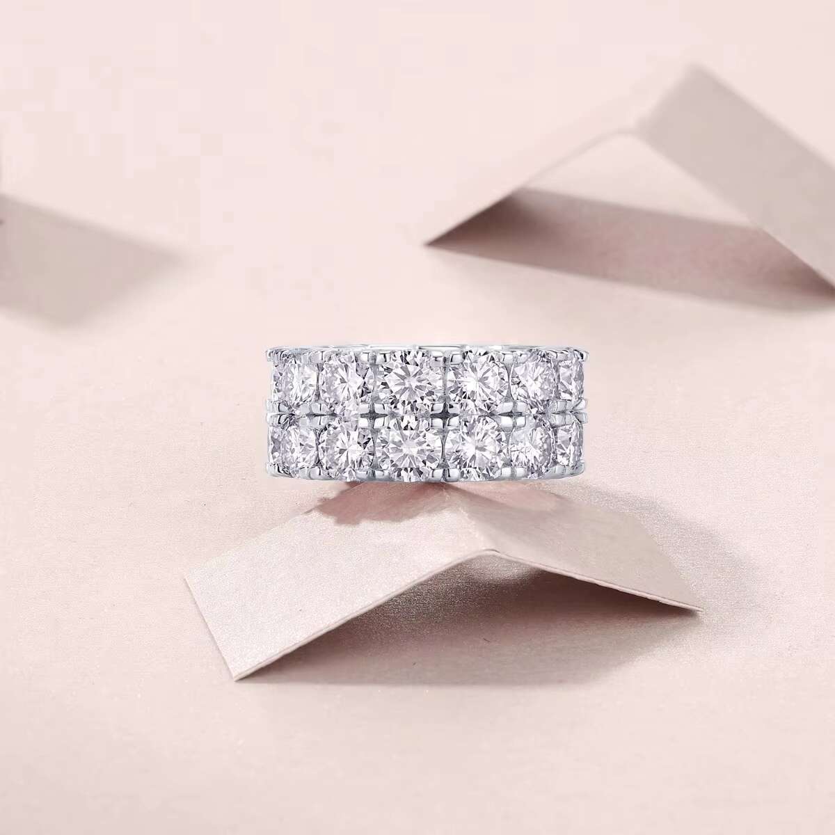 Zanlong 13840 5mm Moissanite 2 Rows Men Women Fine Jewelry Iced Out 925 Sterling Silver VVS Moissanite Luxury Eternity Ring