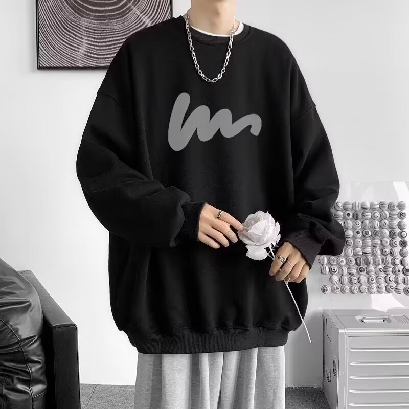 Men's hoodie 2024 new spring and autumn style round neck hooded trendy brand American casual loose long sleeved pullover base shirt