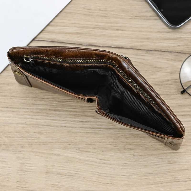 Newsbirds Leather Short Wallet Card Purse Bifold Coins Holder Short Purse Male Leather Mens Wallet Real Cowskin Zipper Wallet Z250621
