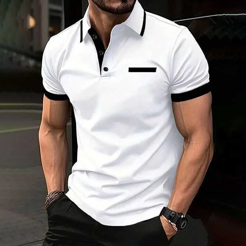 Spring Summer Men Clothes Short Sleeve Turn-down Collar Polo Shirt Fake Pocket Print Business Casual Polo Shirt Resilient Tops Z250509-1
