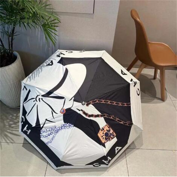Designer Umbrella Flower Bag Pattern Sun Protection Snow Protection Black Rubber Umbrella Classic Letter Graffiti Black White Automatic Triple