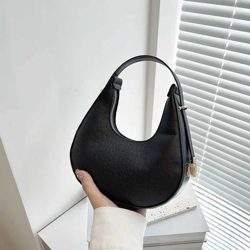 Half moon bag retro PU leather small handbag brand womens shoulder bag retro black womens armrest wallet s handbag Z250509