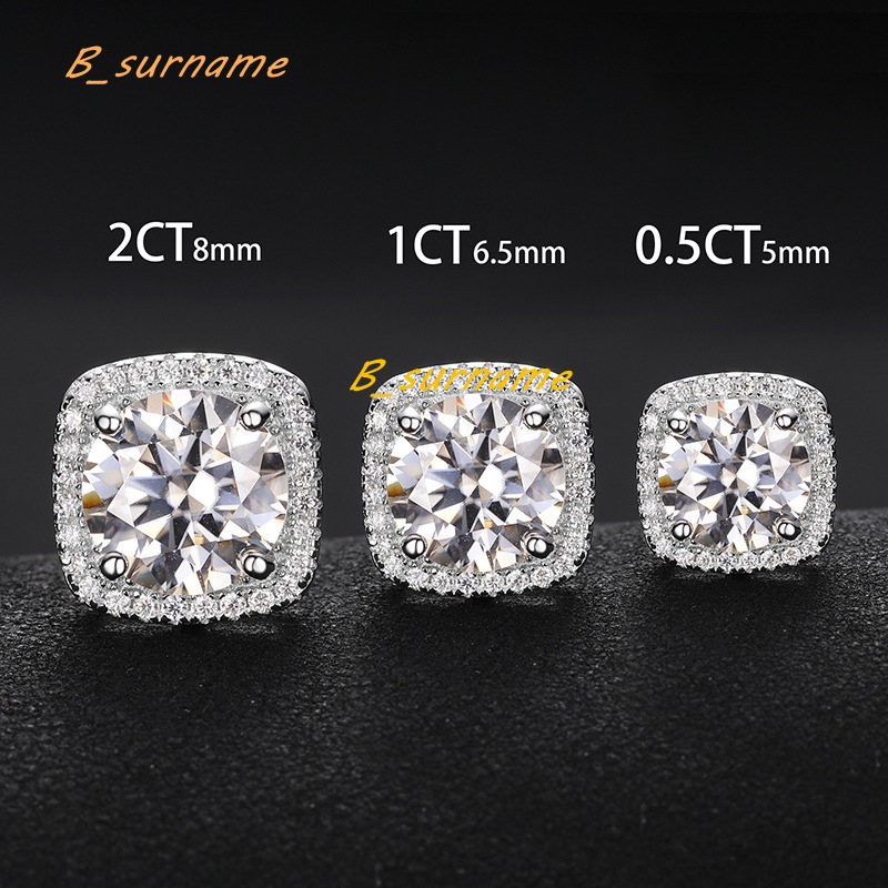 0.5CT 1CT 2CT Diamond Earrings 925 Sterling Silver Bling Moissanite Studs Earrings Jewelry for Men Women Nice Gift