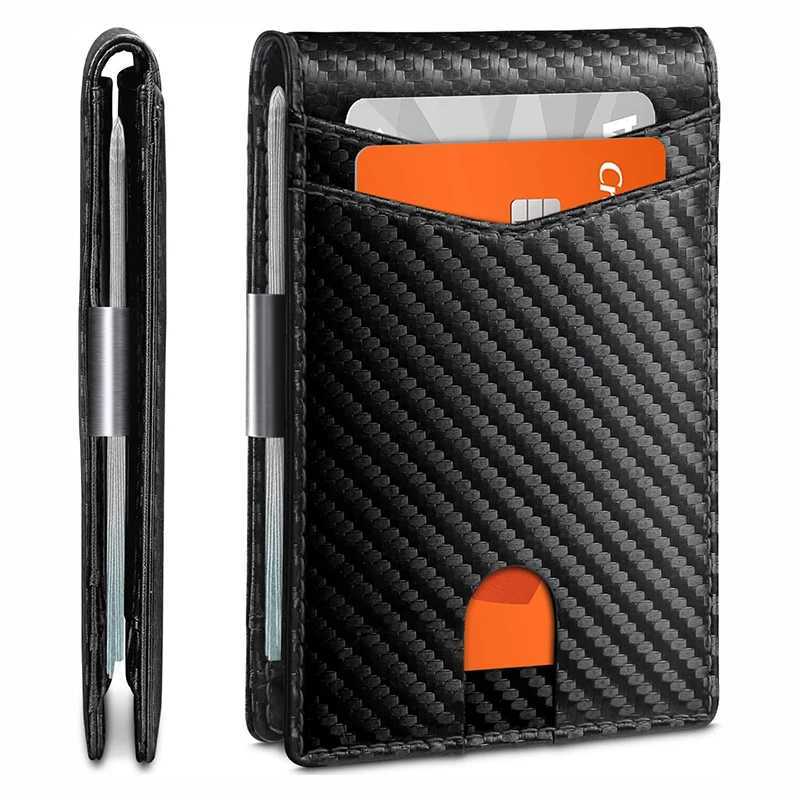 PT033,Ultra thin leather mens wallet RFID blocking front pocket double folding card holder Z250509