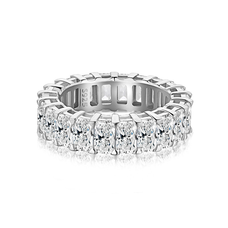 925 Sterling Silver Ring, European and American Fashion Ultra-Sparkling Rectangular Zirconia Stackable Ring, Ideal for Index Finger, Wholesale Jewelry