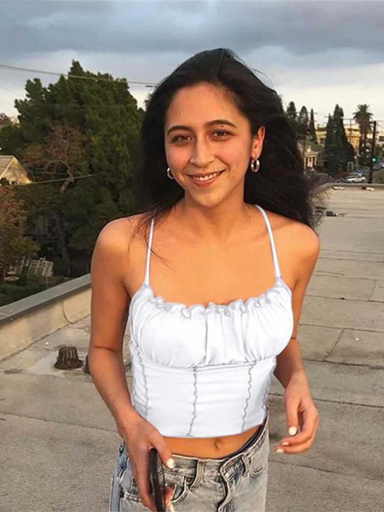 Sexy 2024 Summer Women Ruffles Tank Top Fashion Ladies Sleeveless Strapless Ruched Slim Crop Top Camisole Female Clothing TanksXJ250508