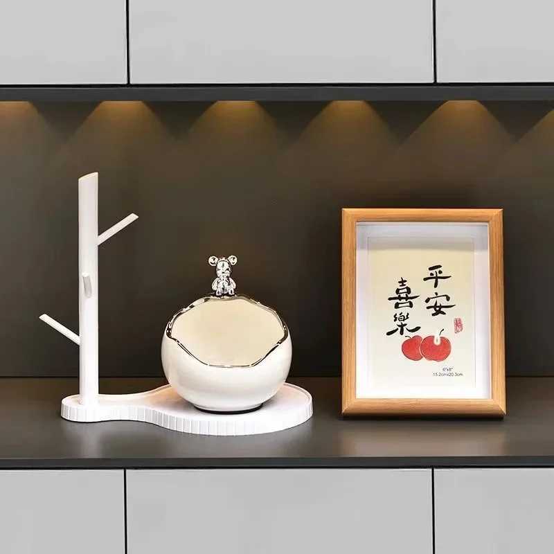 Ceramic Bear Tray Statue Accessory Storage Key Holder Candy Bowl Jewelry Earrings Suitable for The Modern Table Off Decor Y250509