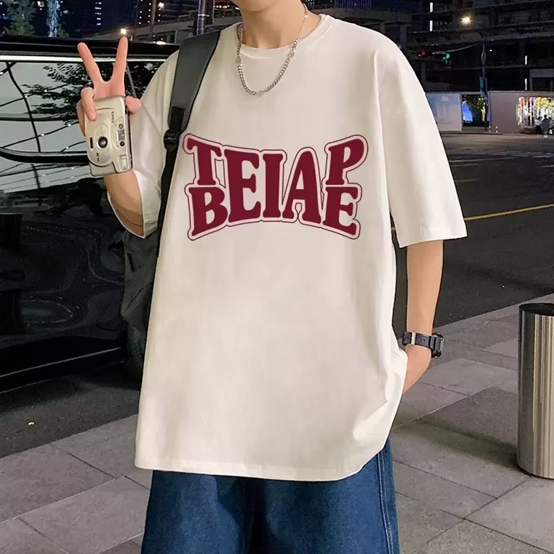 Men's T-Shirts Summer new short-sleeved loose T-shirt for men, trendy brand leisure half-sleeve trend t-shirt, basic shirt with five-eighths slee