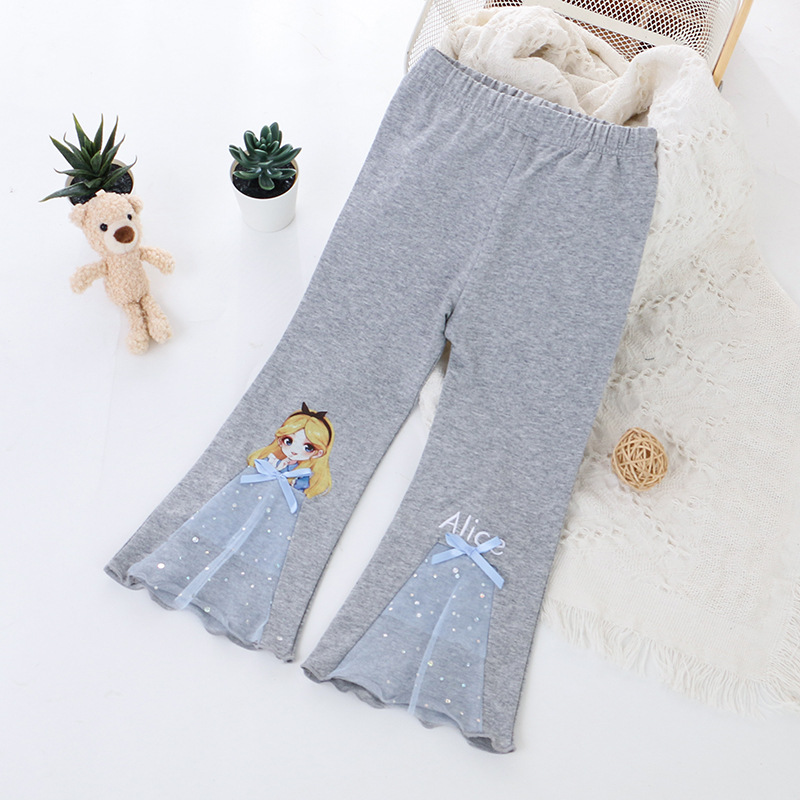 Disney's Frozen Elsa Princess Children's Designer Clothing Autumn Spring Pants Children's Leggings Bell Bottom Pants Princess Cartoon P