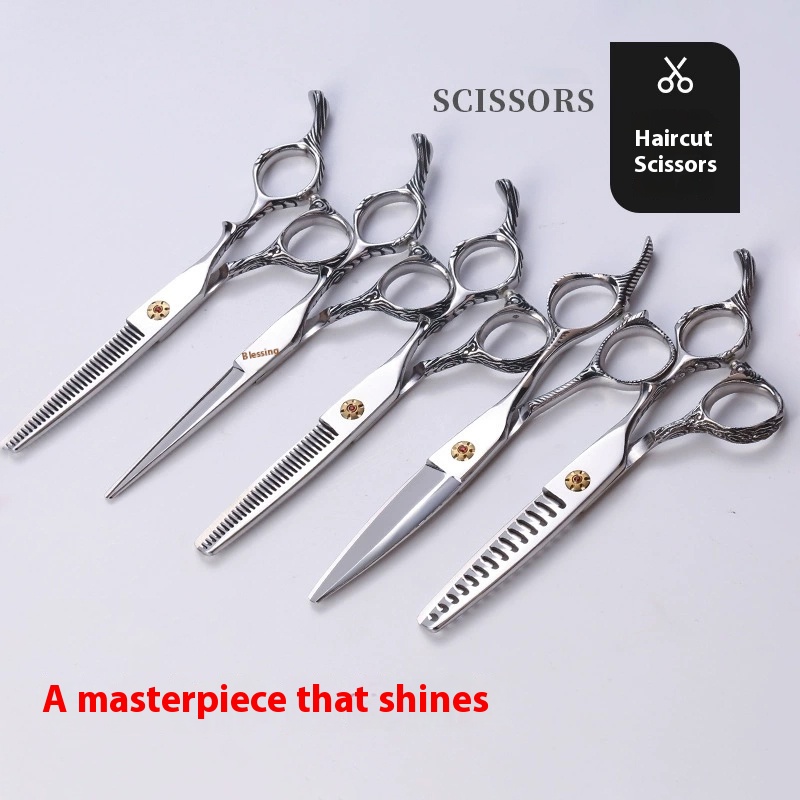 6.0 Inch Willow Leaf Fish Salon Barber Professional Haircut Flat Thinning Curved Fat Hairdressing Scissors Set