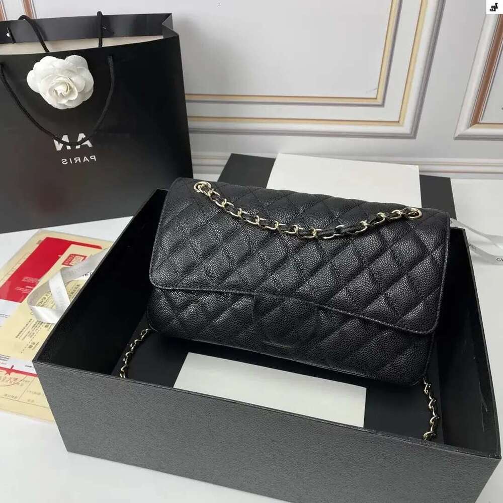 chennel Original Quality Women Shoulder Bags Purses Caviar Lambskin Classic Quilted Double Flap Medium Size 25Cm Chain Lady Handbag Luxuries Designers Bag 25E