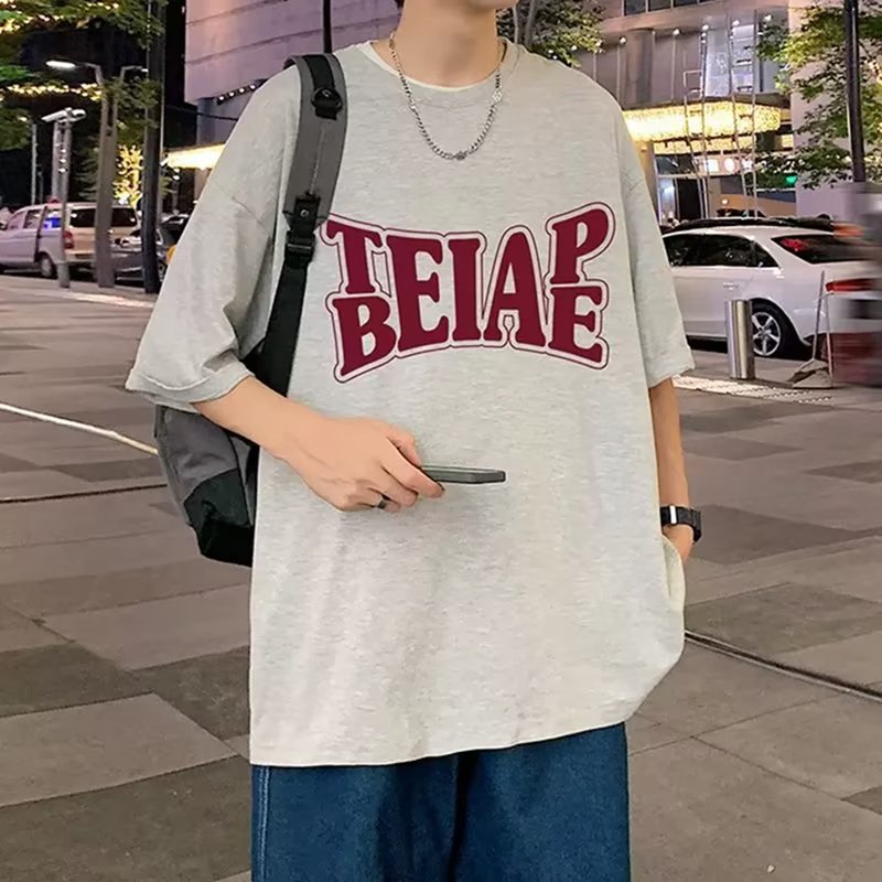 Men's T-Shirts Summer new short-sleeved loose T-shirt for men, trendy brand leisure half-sleeve trend t-shirt, basic shirt with five-eighths slee