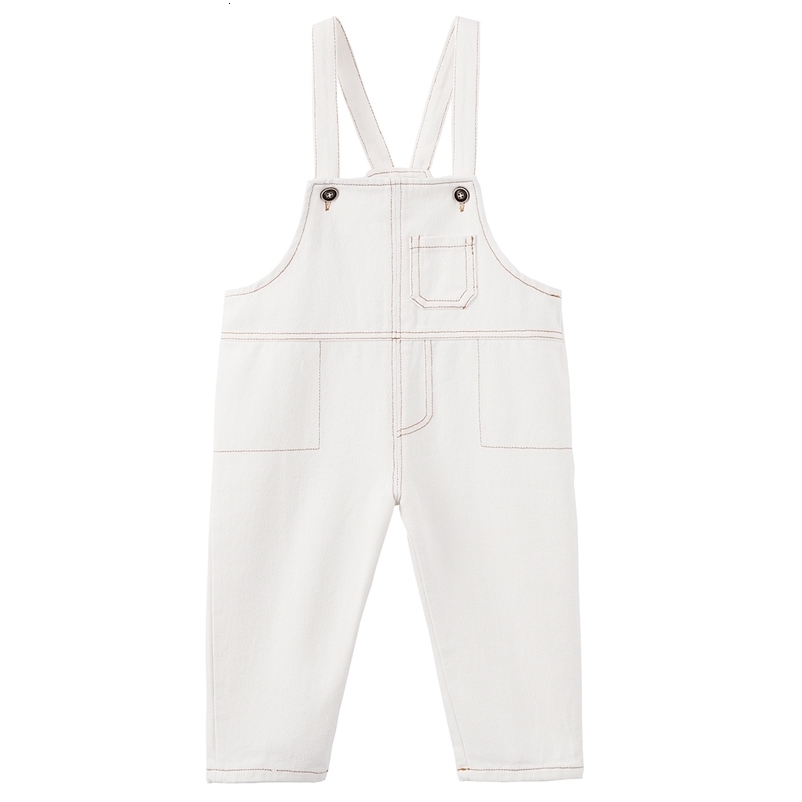 Boys Girls Denim Overalls Button Multi-pocket Cotton Plain White Pants for Kids Jean Jumpsuit 1-7 Years 250508
