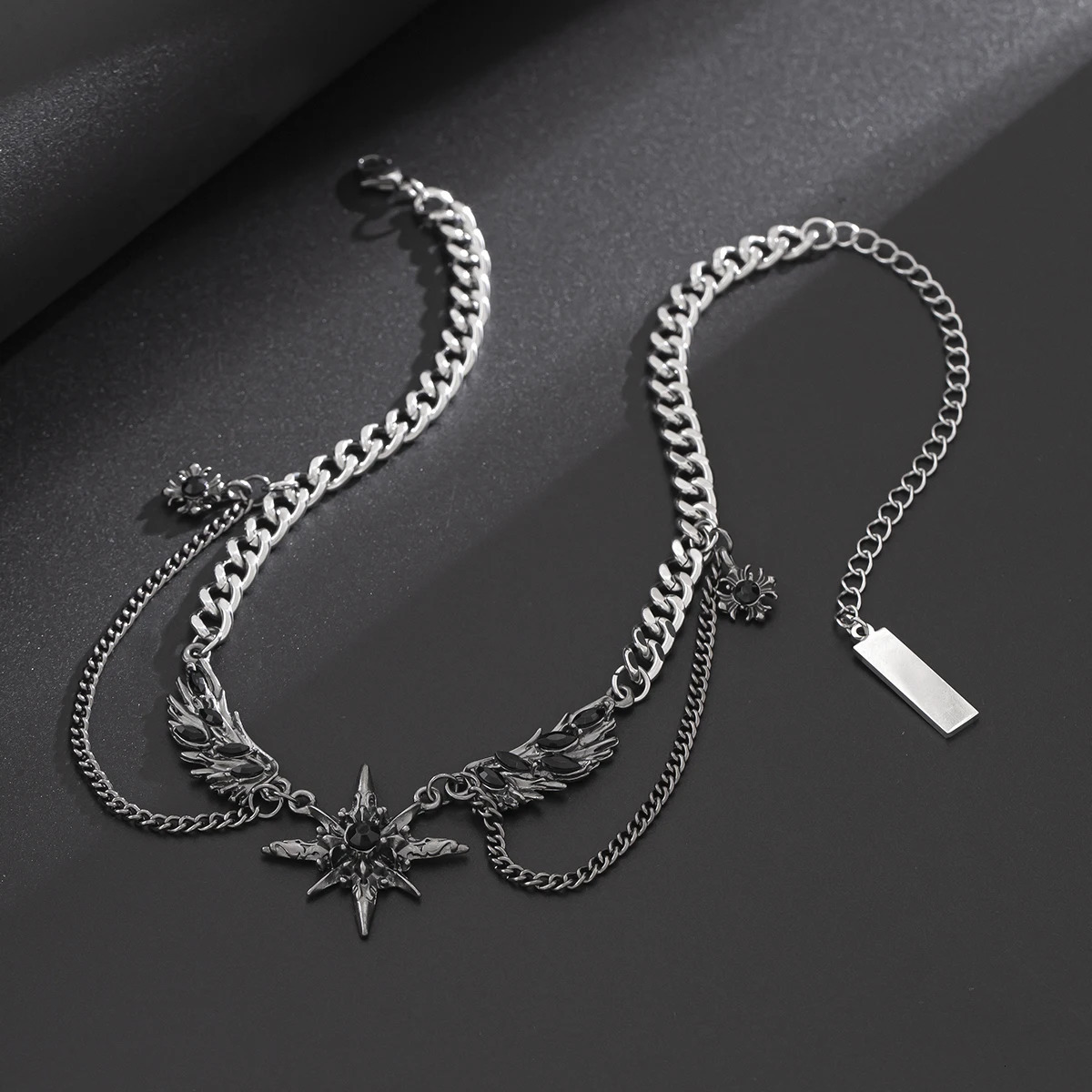 England Hip Hop Geometric Octagonal Star Wing Pendant Choker Necklace Goth Stainless Steel Chain Grunge Jewelry Steampunk Men 250509