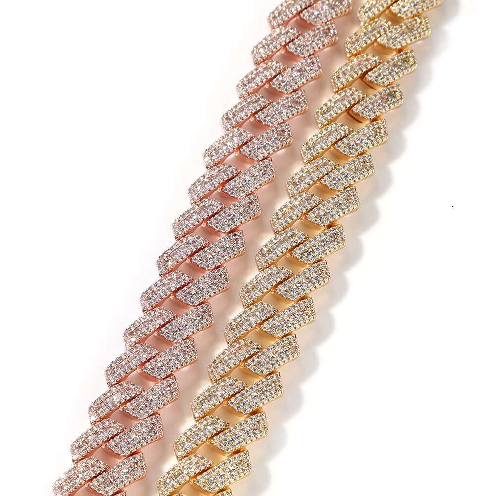 Fashionable Men Iced Out Hiphop Rapper Jewelry 12mm Copper Cz Bling 24k Gold Thick bar baguette Cuban Link Chain