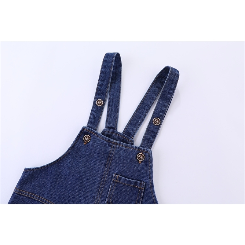 Boys Girls Denim Overalls Button Multi-pocket Cotton Plain White Pants for Kids Jean Jumpsuit 1-7 Years 250508