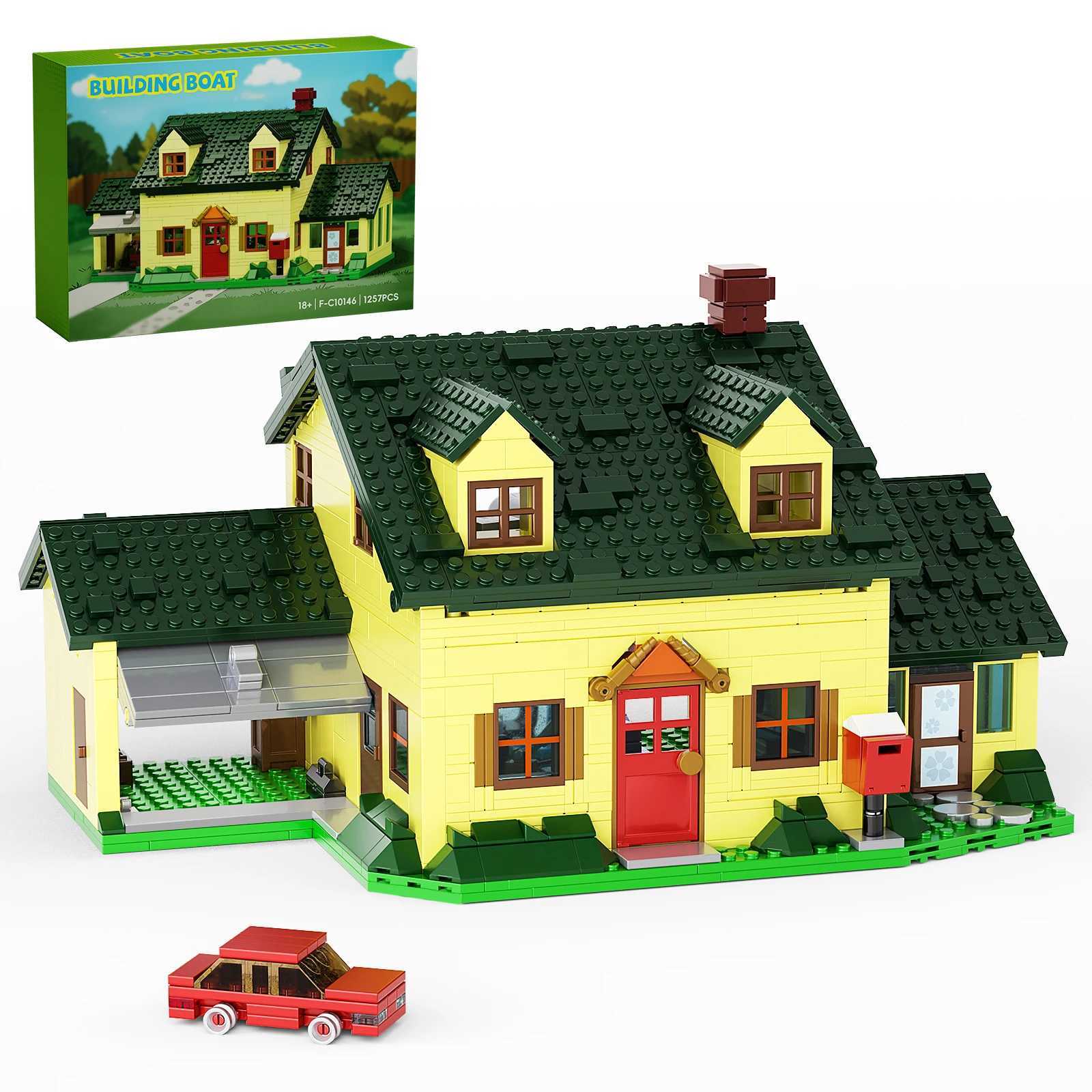 Free shipping 1256PCS Griffin Family Building Blocks Set Funny Valley Home Yellow Suburb House Model Bricks Toys Gifts for Kids Adults