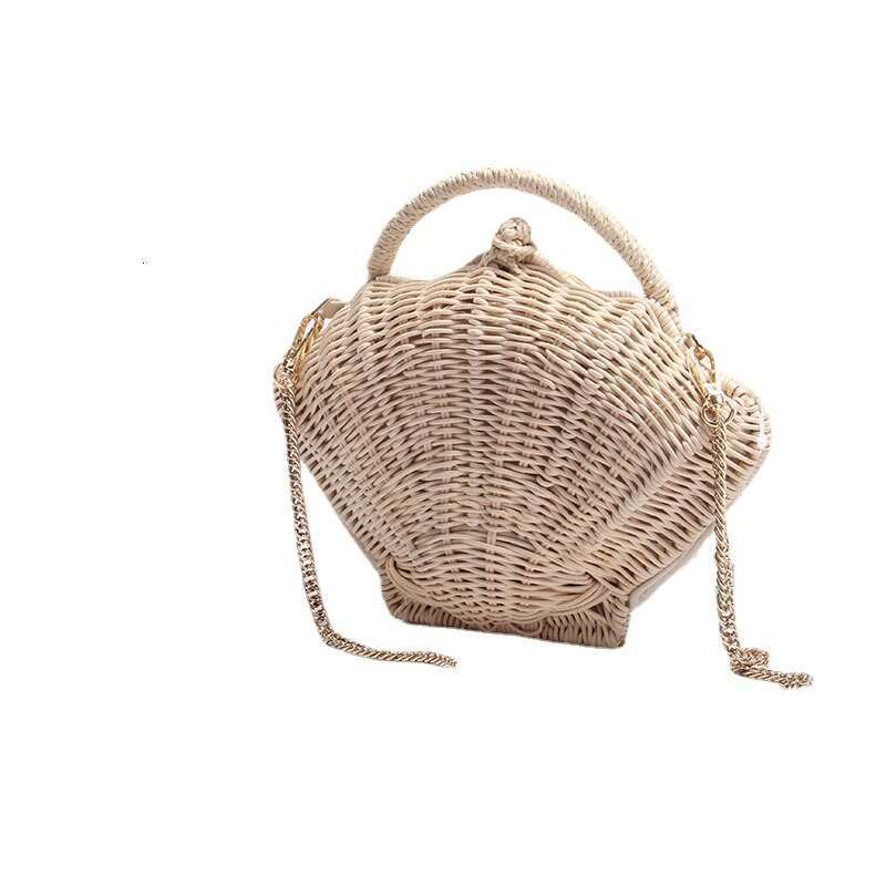 Beach Bag New Shell Shaped Chain Small Rattan Women S Ins Single Shoulder Hand Held Beach Vacation Bag Grass Woven Bag KQ