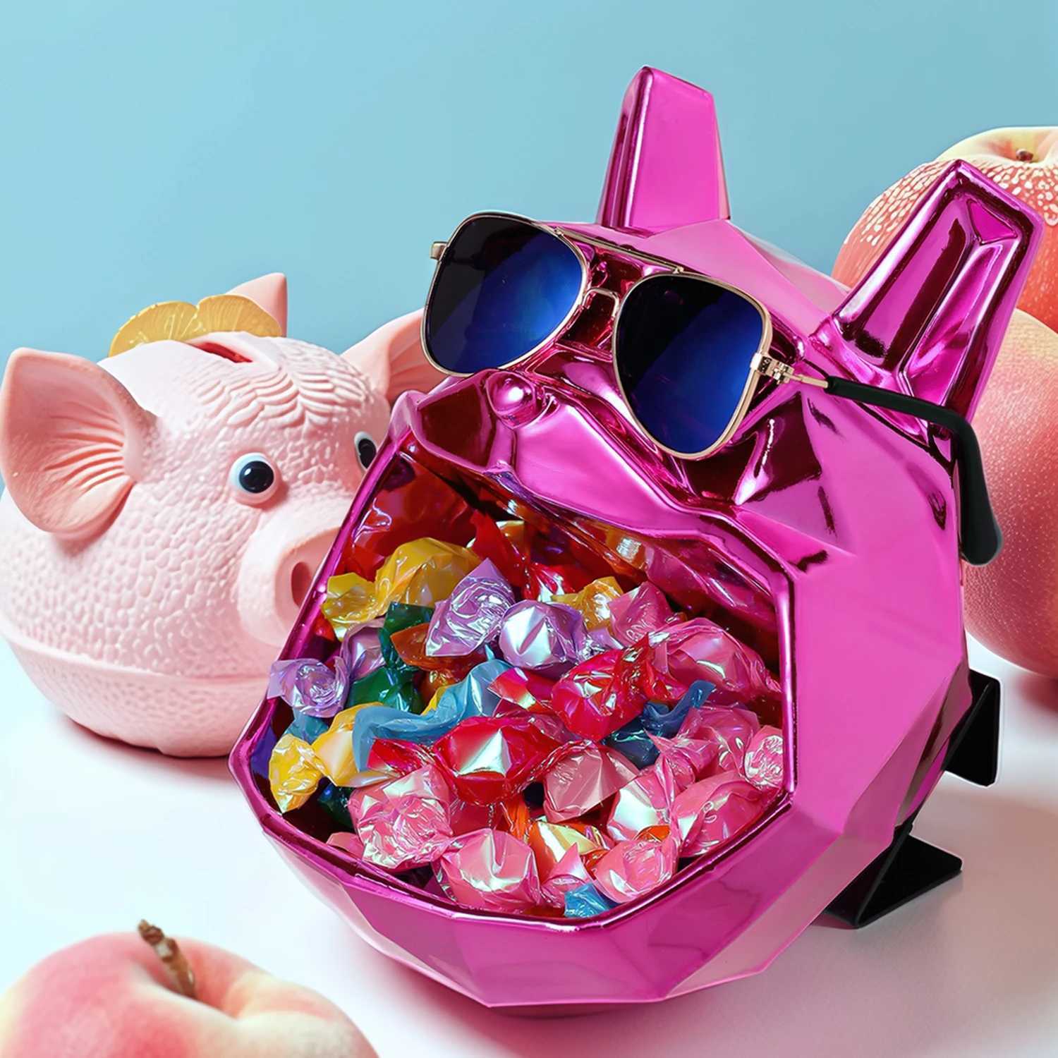 Polygonal Bldog dog shape with storage electroplating gold and silver solid synthetic resin sculpture decoration Y250509