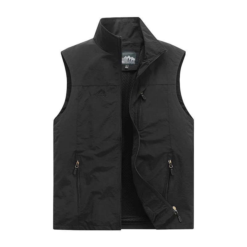Spring and autumn sleeveless lightweight soft shell vest jacket casual mens standing collar windproof fashionable outdoor warm 250506