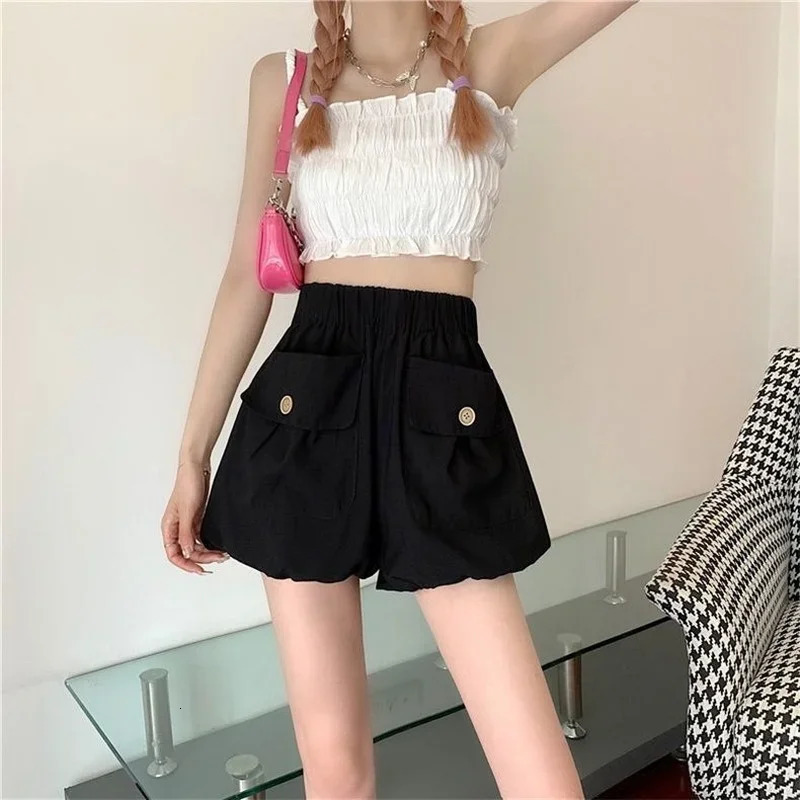 Pumpkin lantern shorts for women spring summer 2025 style elastic high waisted loose fit small casual fluffy pants 250506Z
