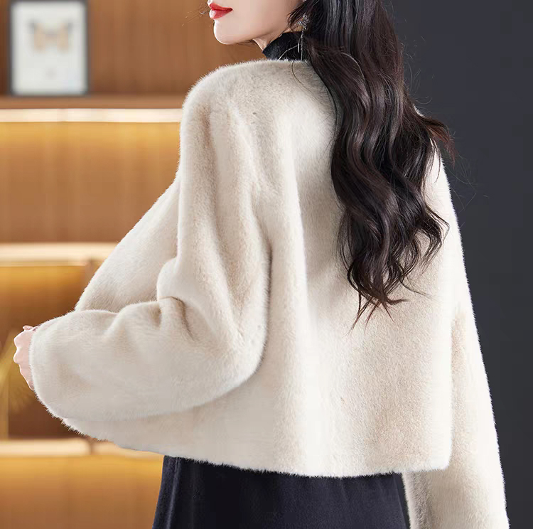 Elegant Women's Faux Fur Coat with Long Sleeves for Autumn/Winter - Warm V-neck Design