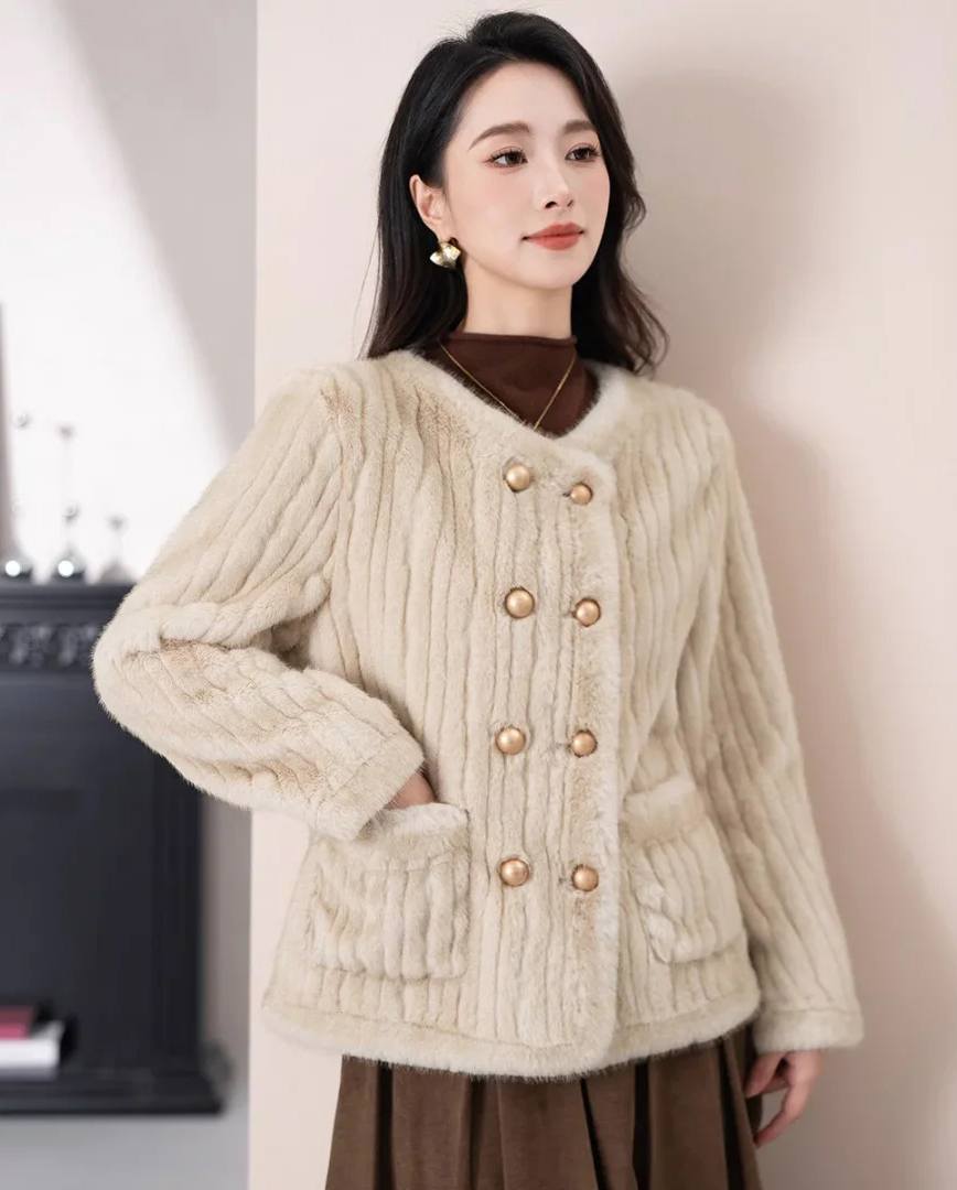 Elegant Women's Velvet Faux Fur Coat for Cold Weather - Stylish & Warm