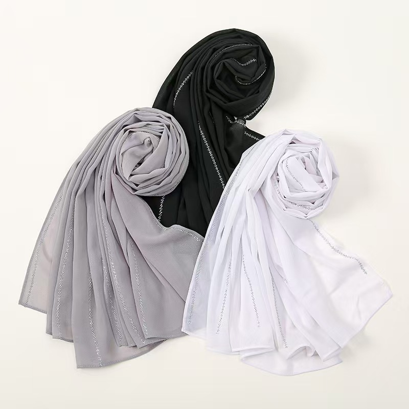 T667 European and American new chain wide stripes hot diamond chiffon long scarf fashionable all-match silk scarf shawl Malay headscarf