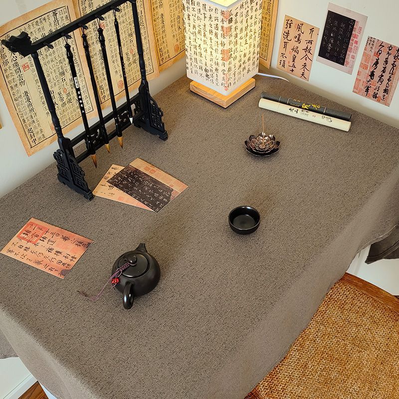 DH006 Chinese style solid color waterproof desk cloth cotton linen style tea tablecloth Chinese style ins style gray stall tablecloth