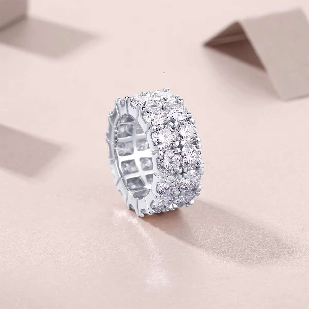 Zanlong 13840 5mm Moissanite 2 Rows Men Women Fine Jewelry Iced Out 925 Sterling Silver VVS Moissanite Luxury Eternity Ring