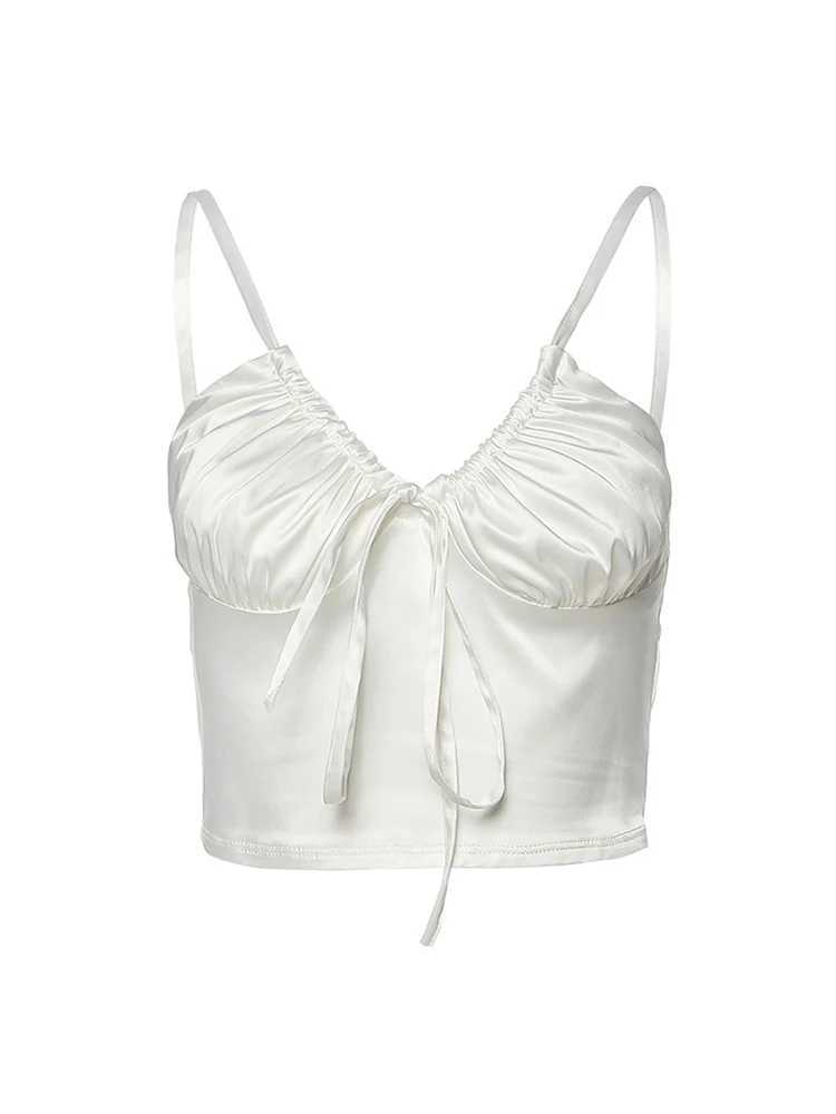 Womens sexy V-neck Camisol silk soft fabric crop top for girls slim party club pendant tank top Harajuku 2023 summer new itemXJ250508