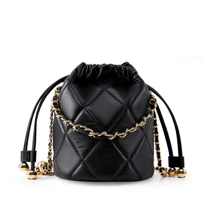 Calf Top Layer Hand Held Chain Leather Small New High End Water Bucket Versatile Single Shoulder Crossbody Bag