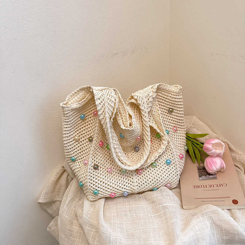 Knitted hollow out colorful fashionable colored beans fresh casual single shoulder bag women's bag 2025 new fashion trend armpit