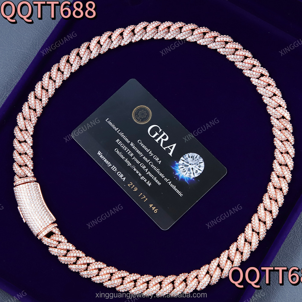 13mm Wide White/Yellow/Rose Gold Plated S925 Silver Gold Plated VVS Moissanite Diamond Cuban Link Chain for Mens Hip Hop