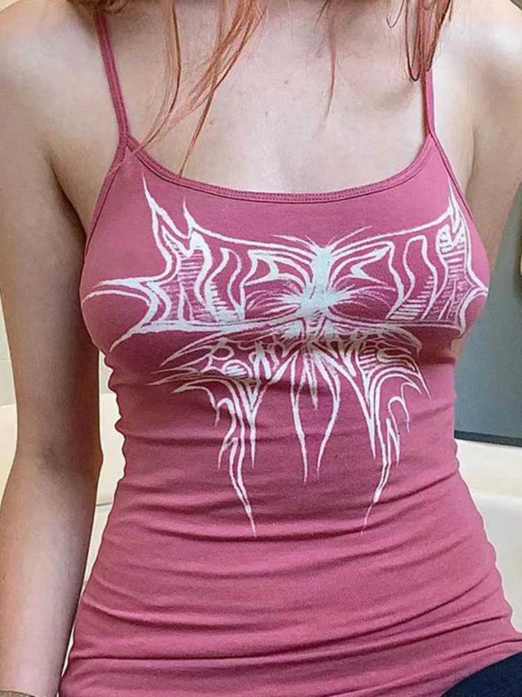 Butterfly top summer womens graphic T-shirt cute Kawaii sleeveless Camisol Gothic clothing y2k E girl punk style CamisXJ250508