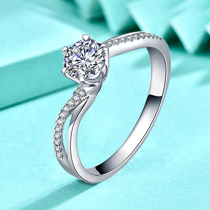 925 Sterling Silver Six-Prong Twist Band Ring, Elegant Closed-End Design, Ins-Style Women's Ring