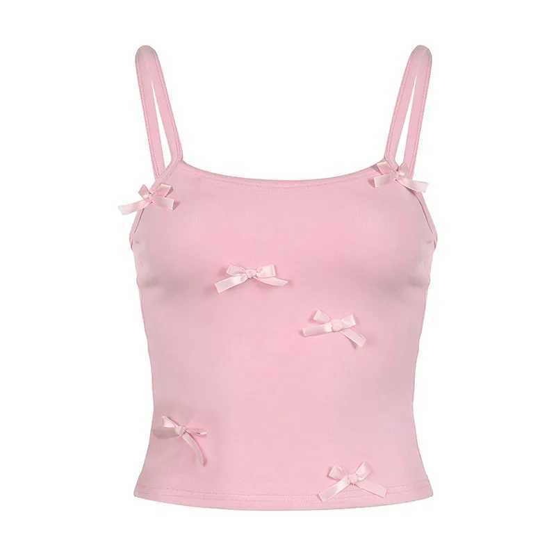 Summer Pink Bow Tie Womens Corset Korean Fashion Sweet Sexy Crop Tops Casual Sleeveless Tank Top 2000s Gothic Backless CamisoleXJ250508