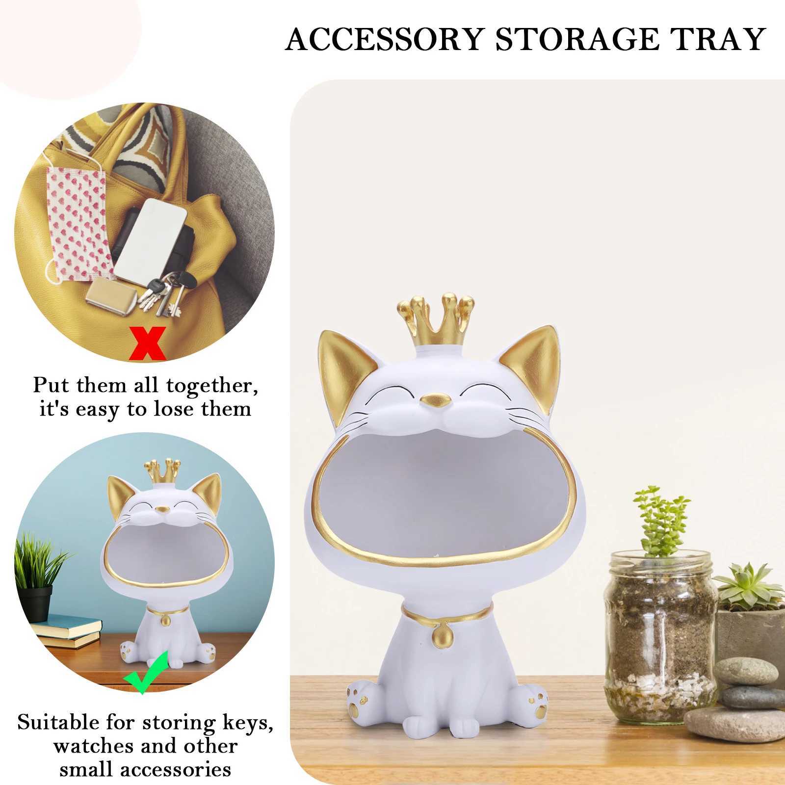 Lucky Cat Statue Live Ro Decorative Small Item Container Cute Desktop Storage Accessories Y250509
