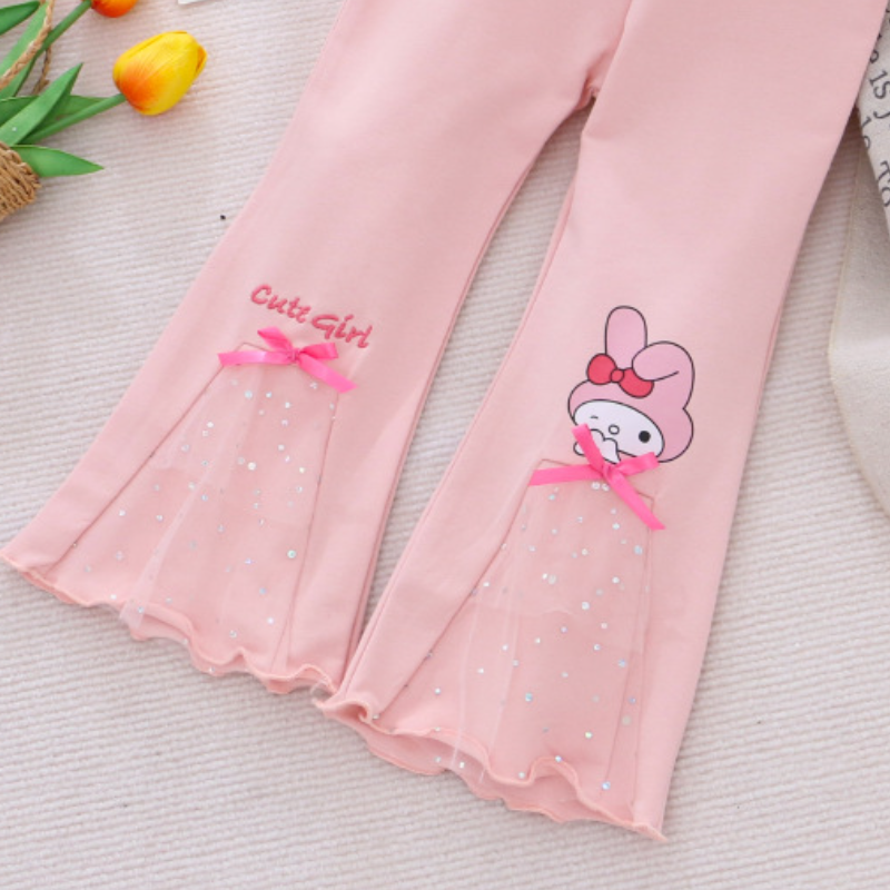 Disney's Frozen Elsa Princess Children's Designer Clothing Autumn Spring Pants Children's Leggings Bell Bottom Pants Princess Cartoon P