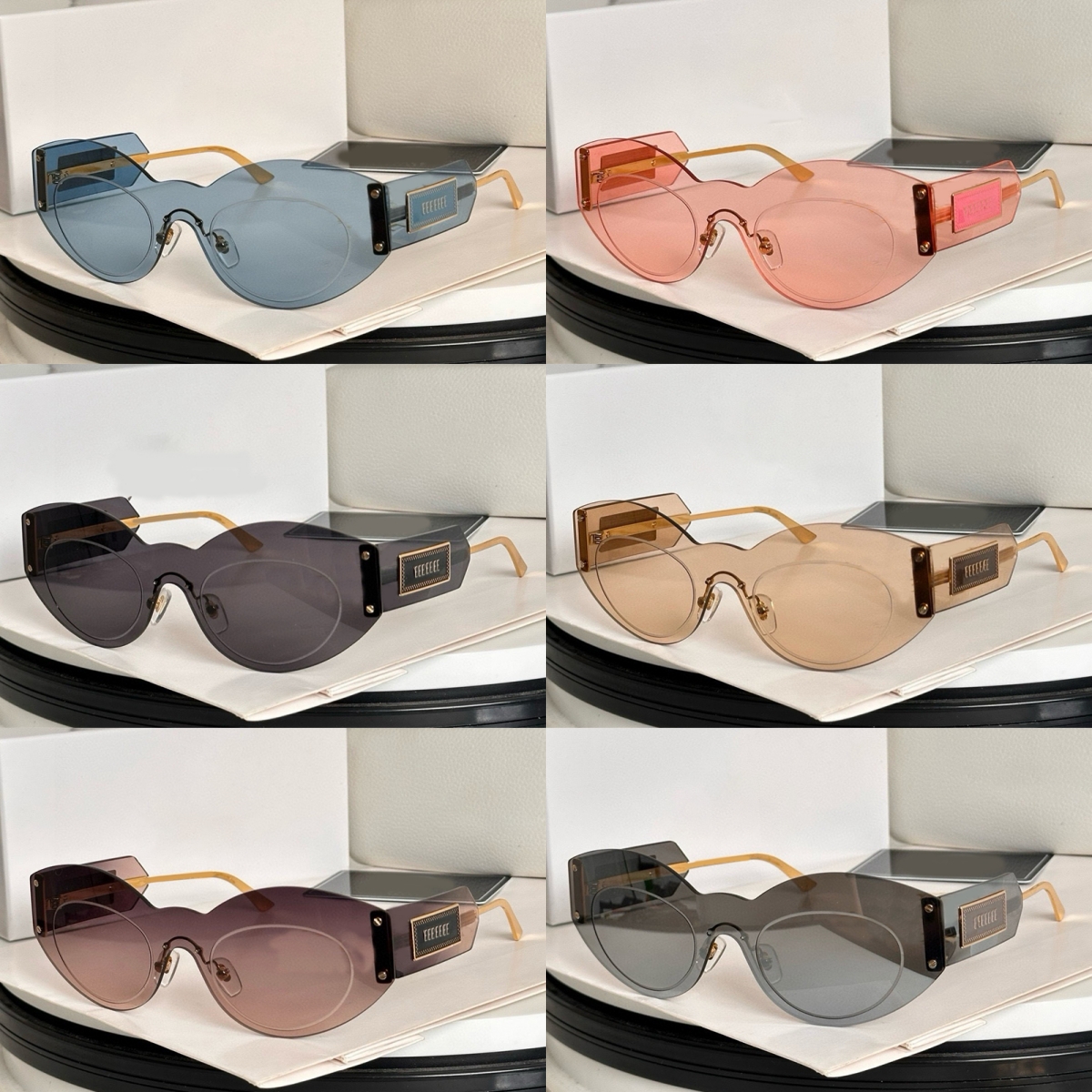 Luxury Frameless Sunglasses Designer Metal Glasses Men Women Letter Printed Spectacles Outdoor Vacation Party Eyeglasses Birthday Gifts