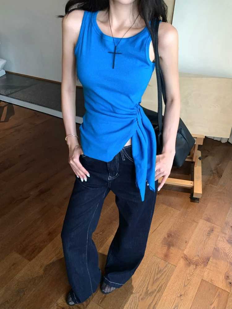 2025 Women Solid Ribbed Tank Top Camisole Women 2025 Summer Basic Elastic Tank Top O Neck Solid Irregular Design Tank TopXJ250508
